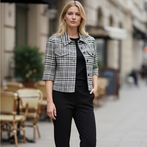 Akris punto Cotton-Blend Check Short Jean Jacket